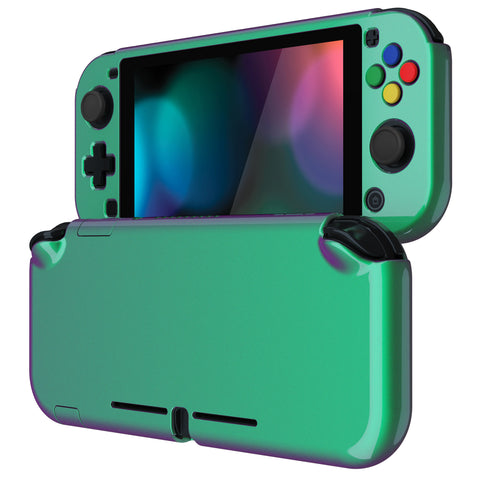 PlayVital Glossy Chameleon Green Purple Protective Case for NS Switch Lite, Hard Cover Protector for NS Switch Lite - 1 x Black Border Tempered Glass Screen Protector Included - YYNLP002