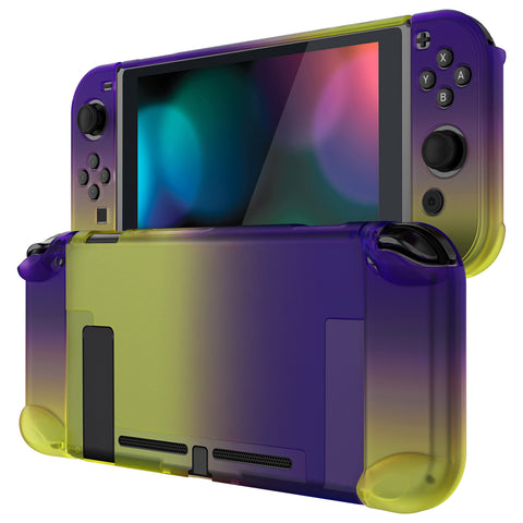 eXtremeRate PlayVital Gradient Purple Yellow Back Cover for NS Switch Console, NS Joycon Handheld Controller Separable Protector Hard Shell, Soft Touch Customized Dockable Protective Case for NS Switch - NTP346
