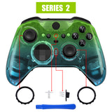 eXtremeRate Gradient Translucent Green Blue Faceplate Cover, Glossy Front Housing Shell Case Replacement Kit for Xbox One Elite Series 2 Controller Model 1797 and Core Model 1797 - Thumbstick Accent Rings Included - ELP336