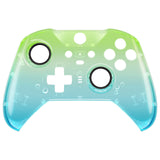 eXtremeRate Gradient Translucent Green Blue Faceplate Cover, Glossy Front Housing Shell Case Replacement Kit for Xbox One Elite Series 2 Controller Model 1797 and Core Model 1797 - Thumbstick Accent Rings Included - ELP336