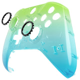 eXtremeRate Gradient Translucent Green Blue Faceplate Cover, Glossy Front Housing Shell Case Replacement Kit for Xbox One Elite Series 2 Controller Model 1797 and Core Model 1797 - Thumbstick Accent Rings Included - ELP336