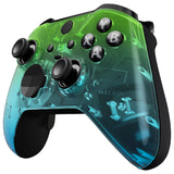 eXtremeRate Gradient Translucent Green Blue Faceplate Cover, Glossy Front Housing Shell Case Replacement Kit for Xbox One Elite Series 2 Controller Model 1797 and Core Model 1797 - Thumbstick Accent Rings Included - ELP336