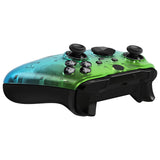 eXtremeRate Gradient Translucent Green Blue Faceplate Cover, Glossy Front Housing Shell Case Replacement Kit for Xbox One Elite Series 2 Controller Model 1797 and Core Model 1797 - Thumbstick Accent Rings Included - ELP336