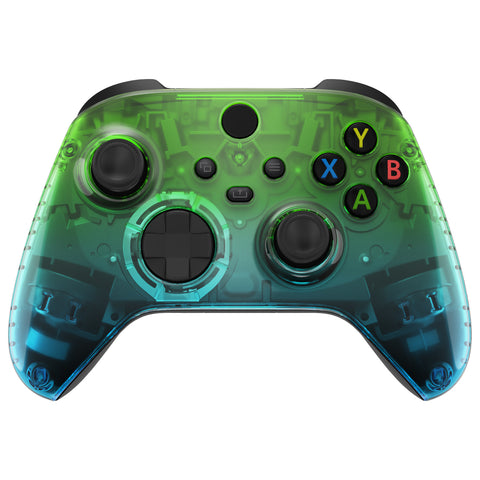 eXtremeRate Gradient Translucent Green Blue Replacement Front Housing Shell for Xbox Series X Controller, Custom Cover Faceplate for Xbox Series S Controller - Controller NOT Included - FX3P355