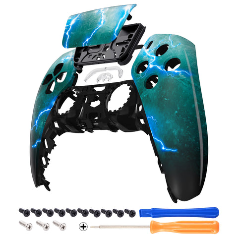 eXtremeRate Green Storm Thunder Touchpad Front Housing Shell Compatible with ps5 Controller BDM-010/020/030/040, DIY Replacement Shell Custom Touch Pad Cover Compatible with ps5 Controller - ZPFT1092G3