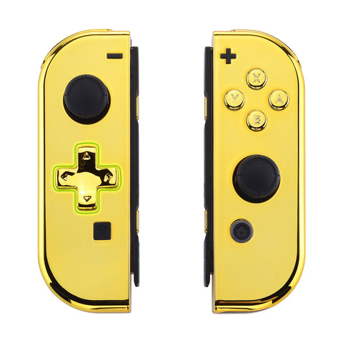 eXtremeRate Chrome Gold Joycon Handheld Controller Housing (D-Pad Version) with Full Set Buttons, DIY Replacement Shell Case for NS Switch JoyCon & OLED JoyCon - Console Shell NOT Included - JZD401