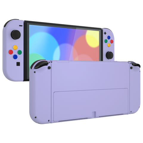 eXtremeRate Light Violet Soft Touch Full Set Shell for Nintendo Switch OLED, Replacement Console Back Plate & Metal Kickstand, NS Joycon Handheld Controller Housing & Buttons for Nintendo Switch OLED - QNSOP3007