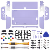 eXtremeRate Light Violet Soft Touch Full Set Shell for Nintendo Switch OLED, Replacement Console Back Plate & Metal Kickstand, NS Joycon Handheld Controller Housing & Buttons for Nintendo Switch OLED - QNSOP3007