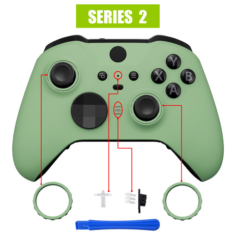 eXtremeRate Matcha Green Grip Faceplate Cover, Front Housing Shell Case Replacement Kit for Xbox One Elite Series 2 Controller Model 1797 and Core Model 1797 - Thumbstick Accent Rings Included - ELP333
