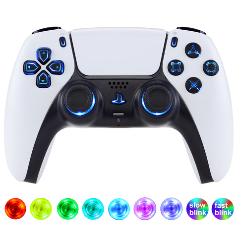 eXtremeRate Multi-Colors Luminated D-pad Thumbstick Share Option Home Face Buttons for PS5 Controller BDM-030/040, BlackButtons 7 Colors 9 Modes DTF V3 LED Kit for PS5 Controller - PFLED02G3