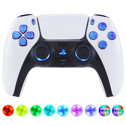 eXtremeRate Multi-Colors Luminated D-pad Thumbstick Share Option Home Face Buttons for PS5 Controller BDM-030, Chameleon Purple BlueButtons 7 Colors 9 Modes DTF V3 LED Kit for PS5 Controller - PFLED04G3