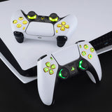 eXtremeRate Multi-Colors Luminated D-pad Thumbstick Share Option Home Face Buttons for PS5 Controller BDM-030/040, Chrome GoldButtons 7 Colors 9 Modes DTF V3 LED Kit for PS5 Controller - PFLED07G3