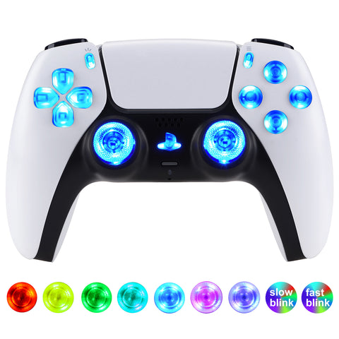 eXtremeRate Multi-Colors Luminated D-pad Thumbstick Share Option Home Face Buttons for PS5 Controller BDM-030, ClearButtons 7 Colors 9 Modes DTF V3 LED Kit for PS5 Controller - PFLED01G3
