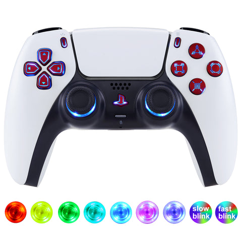 eXtremeRate Multi-Colors Luminated D-pad Thumbstick Share Option Home Face Buttons for PS5 Controller BDM-030, Scarlet RedButtons 7 Colors 9 Modes DTF V3 LED Kit for PS5 Controller - PFLED05G3