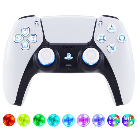 eXtremeRate Multi-Colors Luminated D-pad Thumbstick Share Option Home Face Buttons for PS5 Controller BDM-030, WhiteButtons 7 Colors 9 Modes DTF V3 LED Kit for PS5 Controller - PFLED06G3