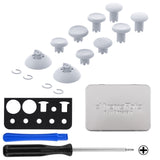 eXtremeRate ThumbsGear V3 Interchangeable Ergonomic Thumbsticks for PS5 Controller, Replacement Analog Thumb Sticks for PS4 Controller - 4 Height Adjustable Convex & Concave Grip Joysticks - Original White - NNFPFM002