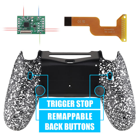 eXtremeRate Textured White Dawn 2.0 FlashShot Trigger Stop Remap Kit for PS4 CUH-ZCT2 Controller, Part & Back Shell & 2 Back Buttons & 2 Trigger Lock for PS4 Controller JDM 040/050/055 - P4QS002