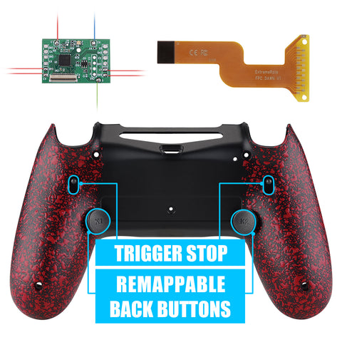 eXtremeRate Textured Red Dawn 2.0 FlashShot Trigger Stop Remap Kit for PS4 CUH-ZCT2 Controller, Part & Back Shell & 2 Back Buttons & 2 Trigger Lock for PS4 Controller JDM 040/050/055 - P4QS003