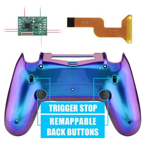 eXtremeRate Chameleon Purple Blue Dawn 2.0 FlashShot Trigger Stop Remap Kit for PS4 CUH-ZCT2 Controller, Part & Back Shell & 2 Back Buttons & 2 Trigger Lock for PS4 Controller JDM 040/050/055 - P4QS006