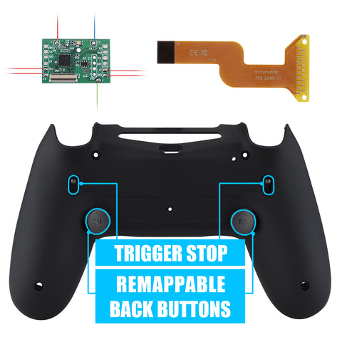 eXtremeRate Soft Touch Black Dawn 2.0 FlashShot Trigger Stop Remap Kit for PS4 CUH-ZCT2 Controller, Part & Back Shell & 2 Back Buttons & 2 Trigger Lock for PS4 Controller JDM 040/050/055 - P4QS008