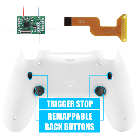 eXtremeRate Soft Touch White Dawn 2.0 FlashShot Trigger Stop Remap Kit for PS4 CUH-ZCT2 Controller, Part & Back Shell & 2 Back Buttons & 2 Trigger Lock for PS4 Controller JDM 040/050/055 - P4QS009