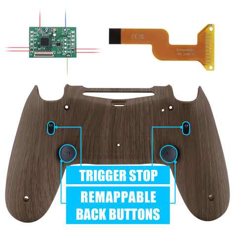 eXtremeRate Wood Grain Dawn 2.0 FlashShot Trigger Stop Remap Kit for PS4 CUH-ZCT2 Controller, Part & Back Shell & 2 Back Buttons & 2 Trigger Lock for PS4 Controller JDM 040/050/055 - P4QS011