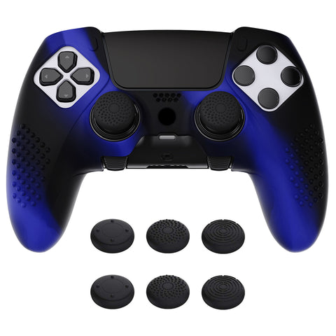 PlayVital 3D Studded Edition Anti-Slip Silicone Cover Case for ps5 Edge Controller, Soft Rubber Protector Skin for ps5 Edge Wireless Controller with 6 Thumb Grip Caps - Blue & Black - ETPFP006