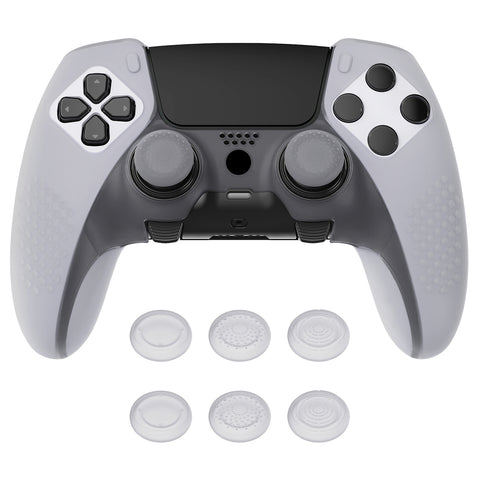 PlayVital 3D Studded Edition Anti-Slip Silicone Cover Case for ps5 Edge Controller, Soft Rubber Protector Skin for ps5 Edge Wireless Controller with 6 Thumb Grip Caps - Clear White - ETPFP003