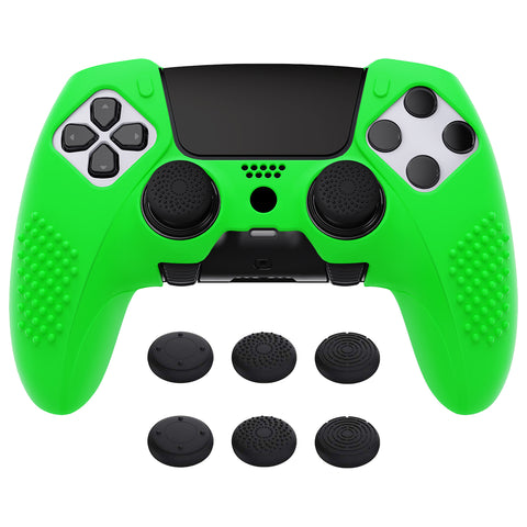 PlayVital 3D Studded Edition Anti-Slip Silicone Cover Case for ps5 Edge Controller, Soft Rubber Protector Skin for ps5 Edge Wireless Controller with 6 Thumb Grip Caps - Green - ETPFP012