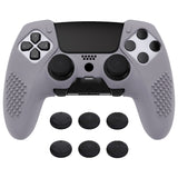 PlayVital 3D Studded Edition Anti-Slip Silicone Cover Case for ps5 Edge Controller, Soft Rubber Protector Skin for ps5 Edge Wireless Controller with 6 Thumb Grip Caps - Metallic Gray - ETPFP013