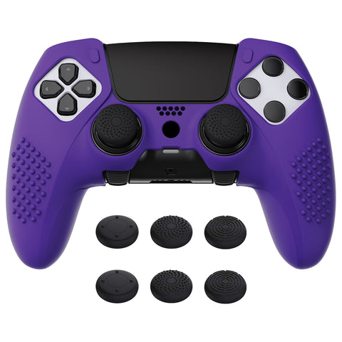 PlayVital 3D Studded Edition Anti-Slip Silicone Cover Case for ps5 Edge Controller, Soft Rubber Protector Skin for ps5 Edge Wireless Controller with 6 Thumb Grip Caps - Purple - ETPFP010