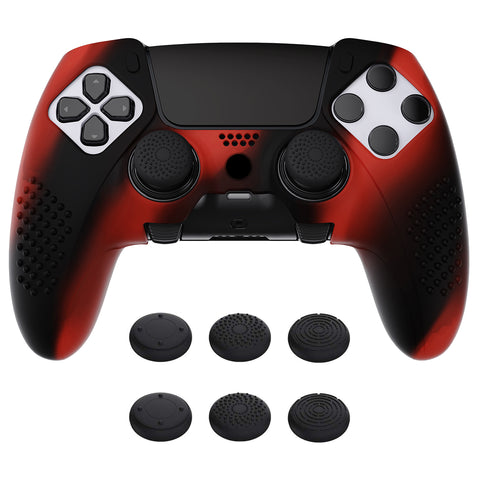 PlayVital 3D Studded Edition Anti-Slip Silicone Cover Case for ps5 Edge Controller, Soft Rubber Protector Skin for ps5 Edge Wireless Controller with 6 Thumb Grip Caps - Red & Black - ETPFP008