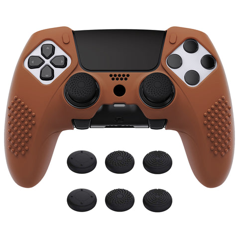 PlayVital 3D Studded Edition Anti-Slip Silicone Cover Case for ps5 Edge Controller, Soft Rubber Protector Skin for ps5 Edge Wireless Controller with 6 Thumb Grip Caps - Signal Brown - ETPFP016