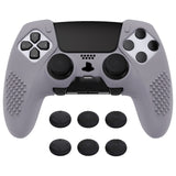 PlayVital 3D Studded Edition Anti-Slip Silicone Cover Case for ps5 Edge Controller, Soft Rubber Protector Skin for ps5 Edge Wireless Controller with 6 Thumb Grip Caps - Metallic Gray - ETPFP013