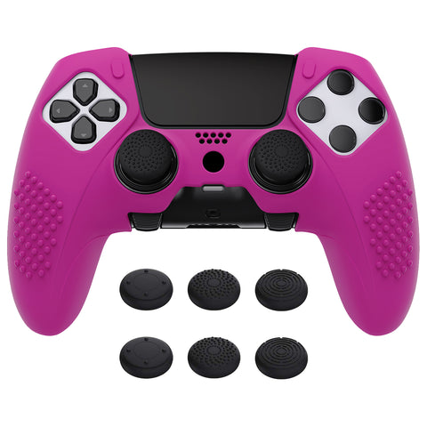 PlayVital 3D Studded Edition Anti-Slip Silicone Cover Case for ps5 Edge Controller, Soft Rubber Protector Skin for ps5 Edge Wireless Controller with 6 Thumb Grip Caps - Neon Purple - ETPFP017