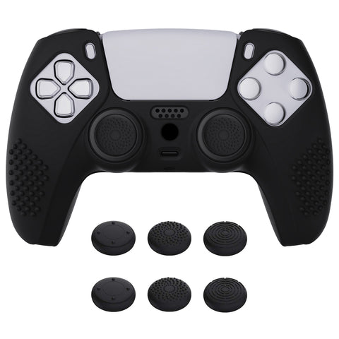 PlayVital Black 3D Studded Edition Anti-slip Silicone Cover Skin for 5 Controller, Soft Rubber Case Protector for PS5 Wireless Controller with 6 Black Thumb Grip Caps - TDPF001