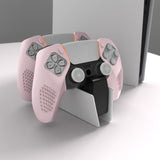 PlayVital 3D Studded Edition Cherry Blossoms Pink Ergonomic Soft Controller Silicone Case Grips for PS5, Rubber Protector Skins with 6 White Thumbstick Caps for PS5 Controller – Compatible with Charging Station - TDPF017