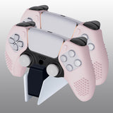 PlayVital 3D Studded Edition Cherry Blossoms Pink Ergonomic Soft Controller Silicone Case Grips for PS5, Rubber Protector Skins with 6 White Thumbstick Caps for PS5 Controller – Compatible with Charging Station - TDPF017