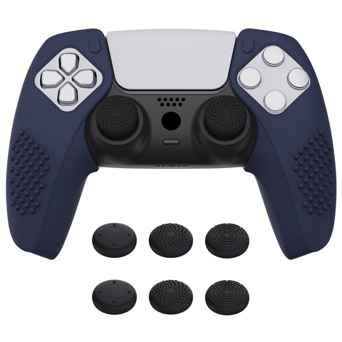 PlayVital 3D Studded Edition Midnight Blue Ergonomic Soft Controller Silicone Case Grips for PS5, Rubber Protector Skins with 6 Black Thumbstick Caps for PS5 Controller – Compatible with Charging Station - TDPF019