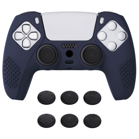 PlayVital Midnight Blue 3D Studded Edition Anti-slip Silicone Cover Skin for 5 Controller, Soft Rubber Case Protector for PS5 Wireless Controller with 6 Black Thumb Grip Caps - TDPF003