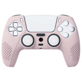 PlayVital Pink 3D Studded Edition Anti-slip Silicone Cover Skin for 5 Controller, Soft Rubber Case Protector for PS5 Wireless Controller with 6 White Thumb Grip Caps - TDPF005