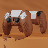 PlayVital 3D Studded Signal Brown Ergonomic Soft Controller Silicone Case Grips for PS5, Rubber Protector Skins with 6 Black Thumbstick Caps for PS5 Controller - TDPF032