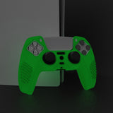 PlayVital 3D Studded Glow in Dark - Green Ergonomic Soft Controller Silicone Case Grips for PS5, Rubber Protector Skins with 6 Clear White Thumbstick Caps for PS5 Controller - TDPF027