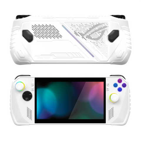 PlayVital ABSOLUTE TPU Protective Case for ROG Ally, Anti-Slip Grip Cover with Joystick Caps for ROG Ally Accessories, Anti-Scratch & Shockproof - White - LKURGM002