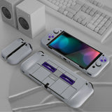 PlayVital AlterGrips Protective Slim Case for Nintendo Switch OLED, Ergonomic Grip Cover for Joycon, Dockable Hard Shell for Switch OLED with Thumb Grip Caps & Button Caps - Classics SNES Style - JSOYY7003