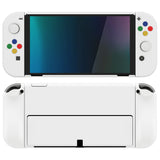 PlayVital AlterGrips Glossy Protective Slim Case for Nintendo Switch OLED, Ergonomic Grip Cover for Joycon, Dockable Hard Shell for Switch OLED w/Thumb Grip Caps & Button Caps - White - JSOYP3012