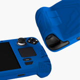 PlayVital Armor Series Protective Case for Steam Deck LCD, Soft Cover Silicone Protector for Steam Deck with Back Button Enhancement Designed & Thumb Grips Caps - Blue - XFSDP006