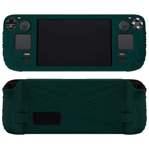 PlayVital Armor Series Protective Case for Steam Deck LCD, Soft Cover Silicone Protector for Steam Deck with Back Button Enhancement Designed & Thumb Grips Caps - Racing Green - XFSDP007