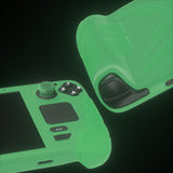 PlayVital Armor Series Protective Case for Steam Deck LCD, Soft Cover Silicone Protector for Steam Deck with Back Button Enhancement Designed & Thumb Grips Caps - Glow in Dark - Green - XFSDP004