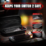 PlayVital Carrying Case for Nintendo Switch 2 with Silicone Charging Port, Portable Travel Case with 10 Game Card Slots, Shockproof Protective Hard Shell for Switch 2 Accessories Storage - Black - SHPNTJ002